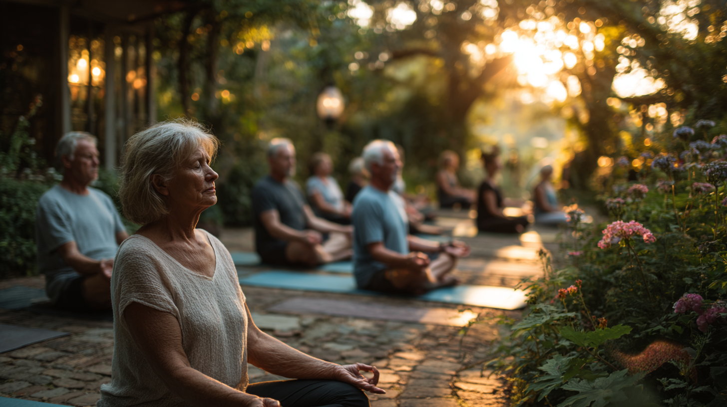 Група людей займається йогою
